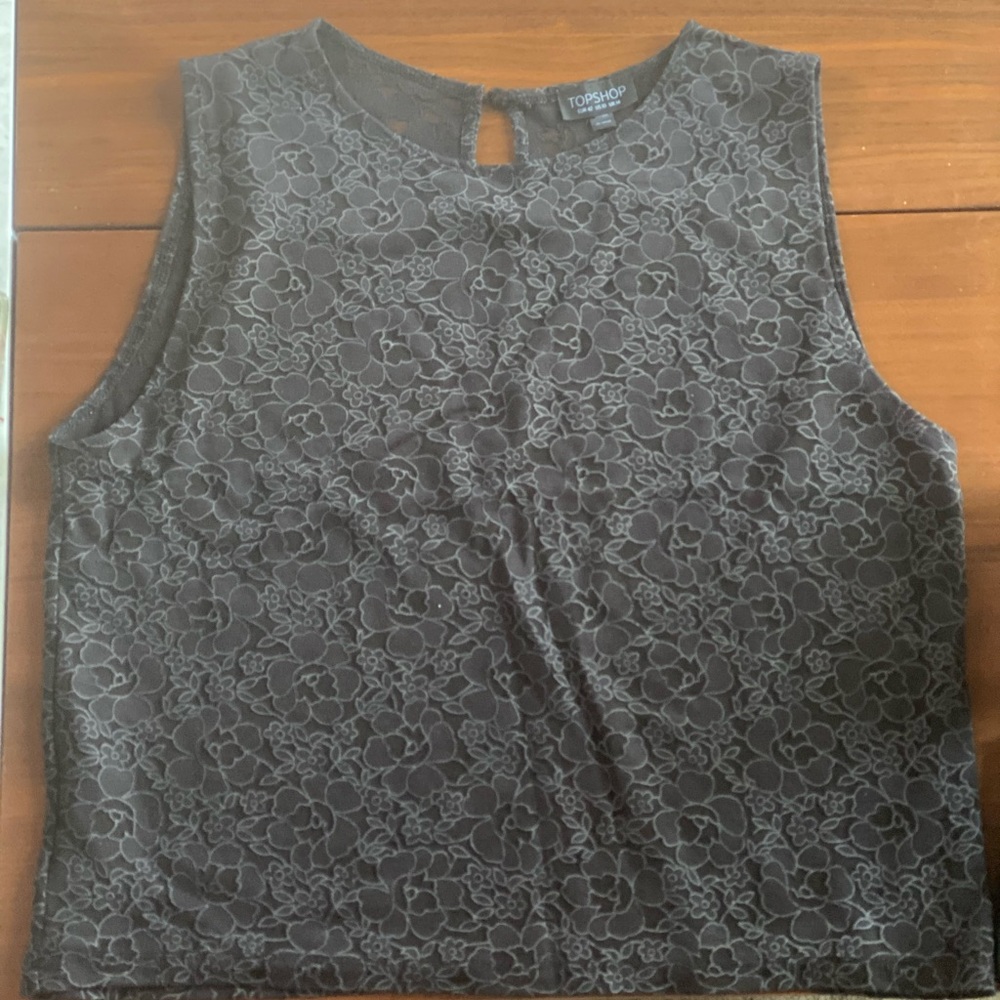 Black floral high neck muscle cropped tank TOPSHOP